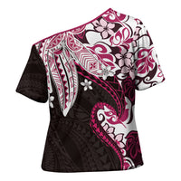 Monstera Plumeria Flowers Pink Cross Shoulder Shirt Polynesian Pattern LT01 - Polynesian Pride