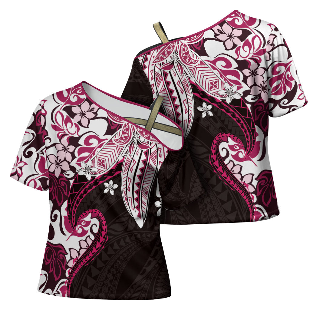 Monstera Plumeria Flowers Pink Cross Shoulder Shirt Polynesian Pattern LT01 - Polynesian Pride