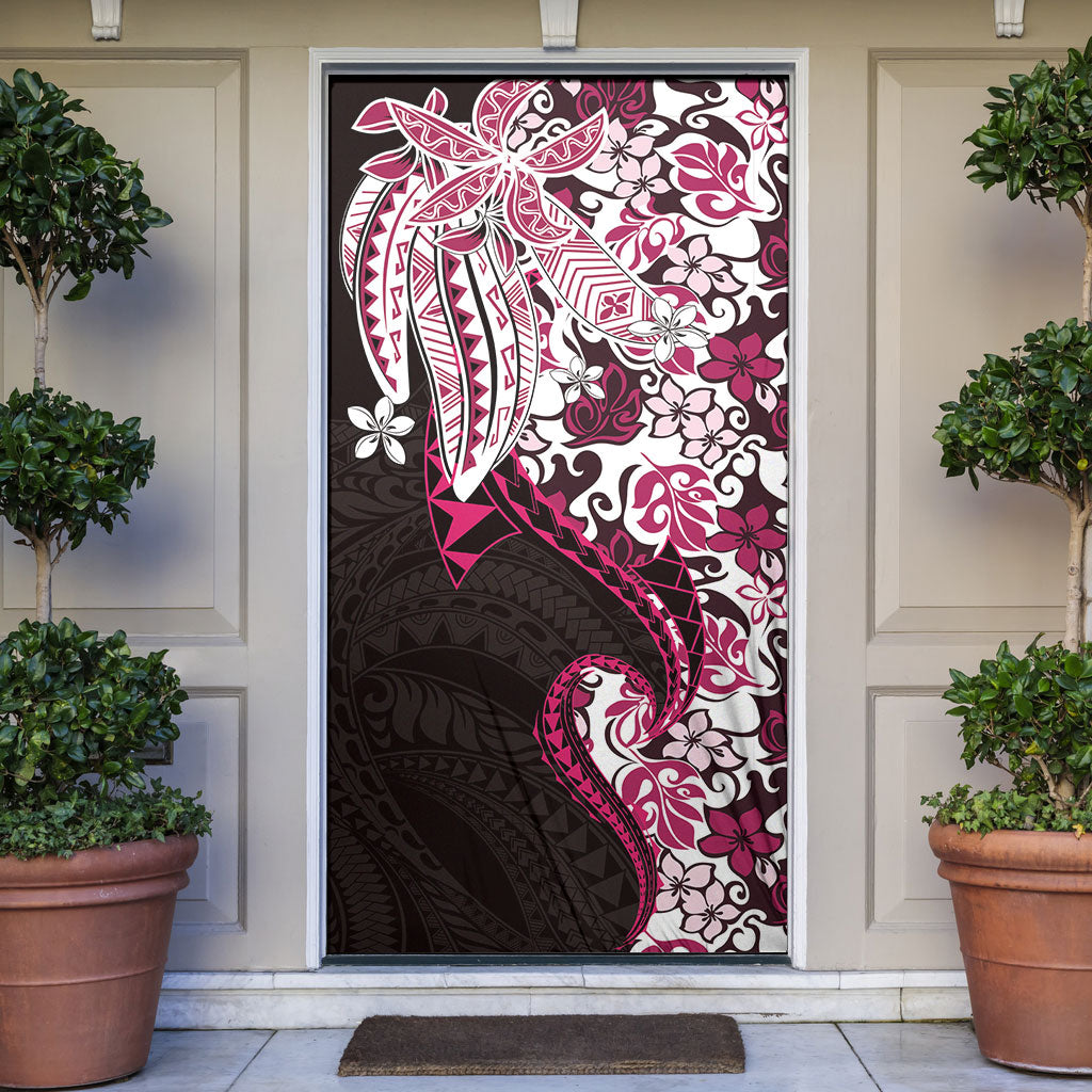 Monstera Plumeria Flowers Pink Door Cover Polynesian Pattern