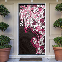 Monstera Plumeria Flowers Pink Door Cover Polynesian Pattern