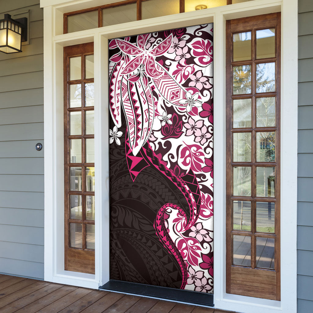 Monstera Plumeria Flowers Pink Door Cover Polynesian Pattern