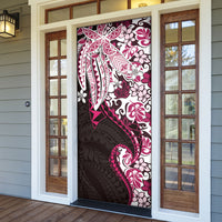 Monstera Plumeria Flowers Pink Door Cover Polynesian Pattern
