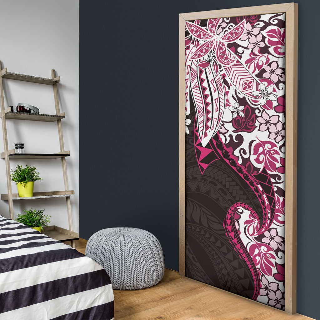 Monstera Plumeria Flowers Pink Door Cover Polynesian Pattern