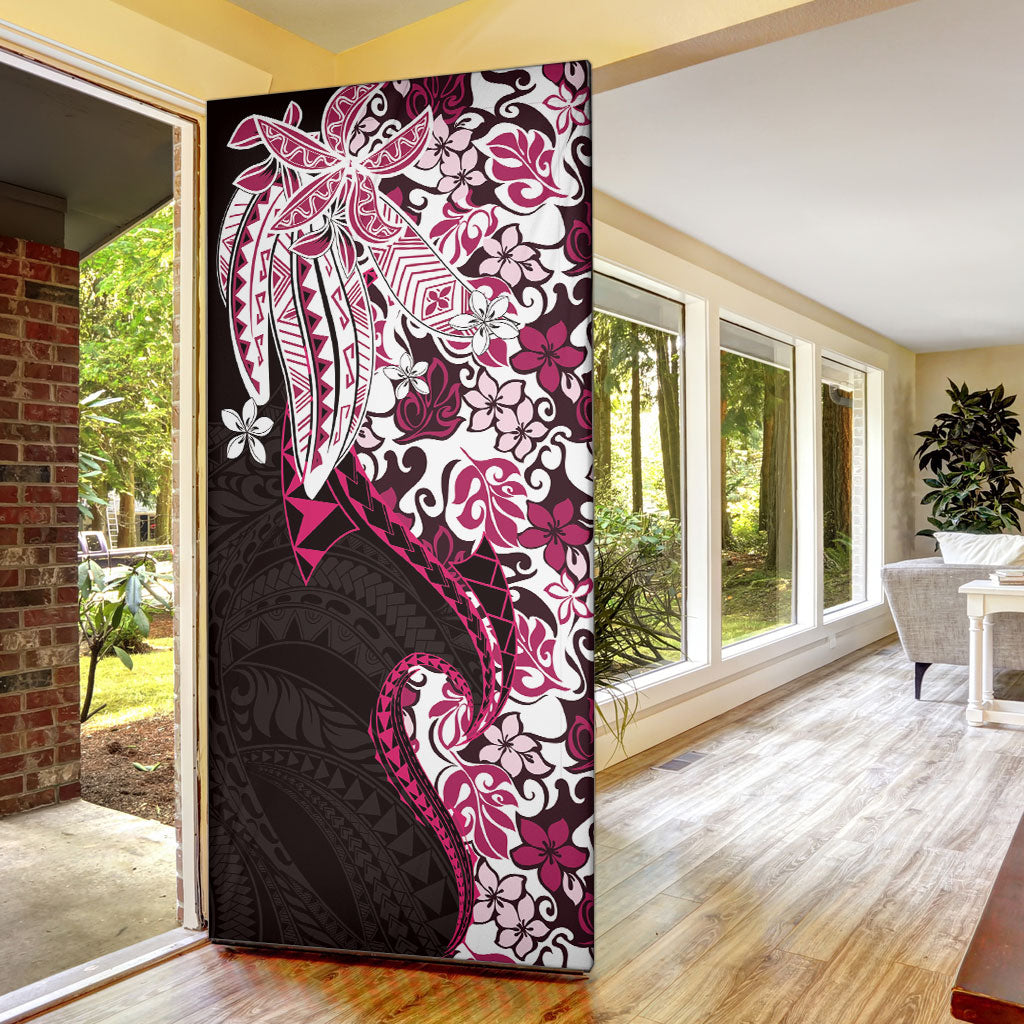 Monstera Plumeria Flowers Pink Door Cover Polynesian Pattern