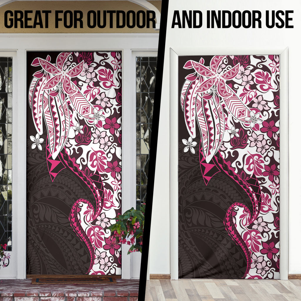 Monstera Plumeria Flowers Pink Door Cover Polynesian Pattern