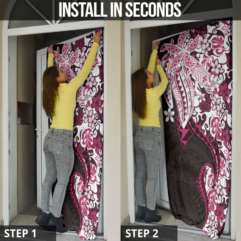 Monstera Plumeria Flowers Pink Door Cover Polynesian Pattern
