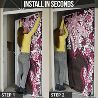 Monstera Plumeria Flowers Pink Door Cover Polynesian Pattern