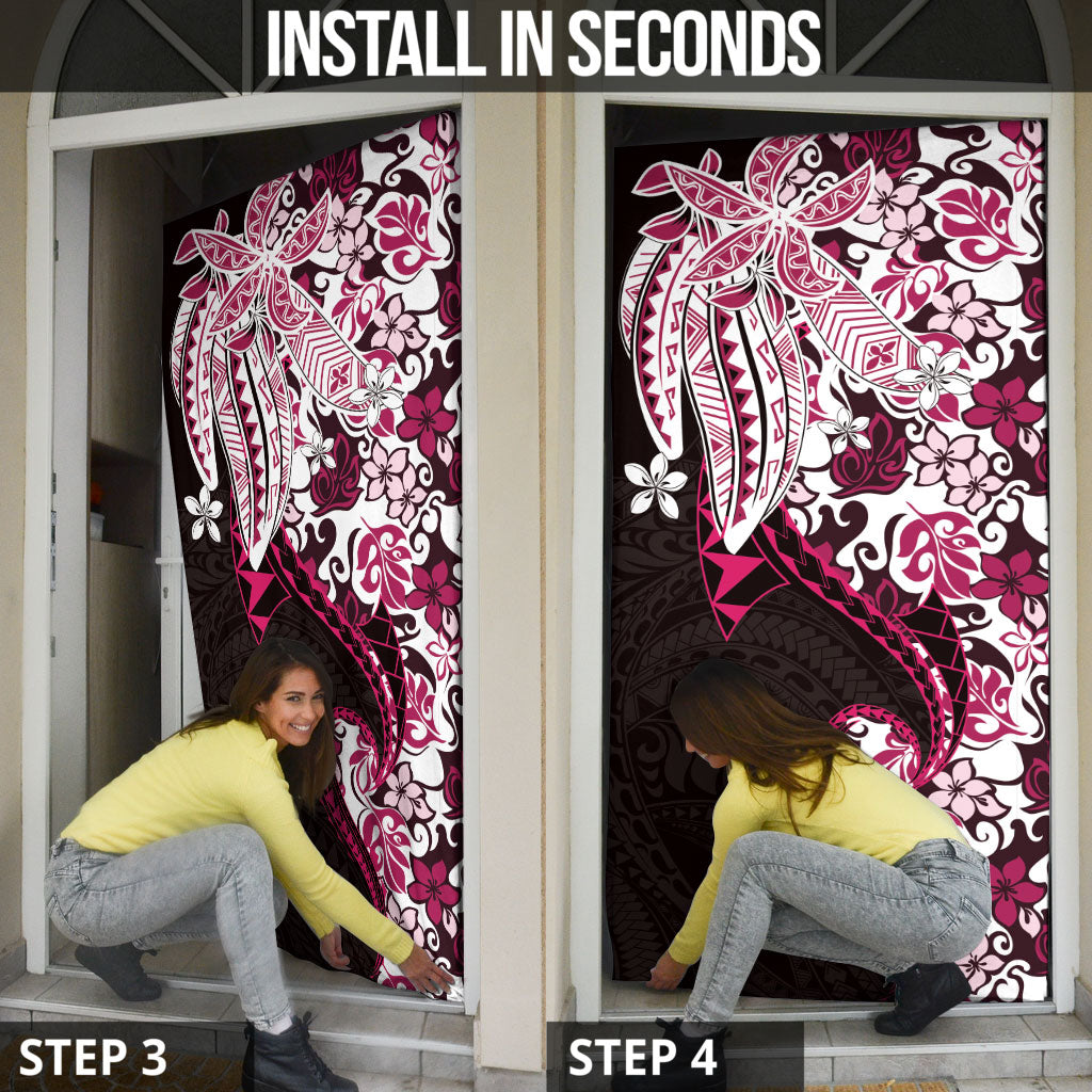 Monstera Plumeria Flowers Pink Door Cover Polynesian Pattern