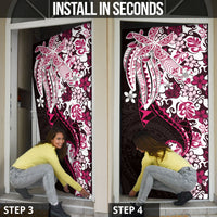 Monstera Plumeria Flowers Pink Door Cover Polynesian Pattern