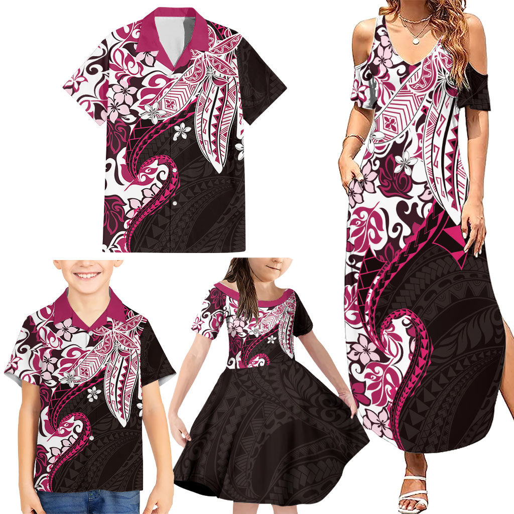 Monstera Plumeria Flowers Pink Family Matching Summer Maxi Dress and Hawaiian Shirt Polynesian Pattern LT01 - Polynesian Pride