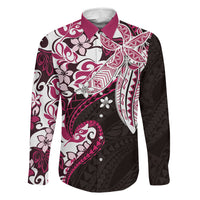 Monstera Plumeria Flowers Pink Family Matching Tank Maxi Dress and Hawaiian Shirt Polynesian Pattern