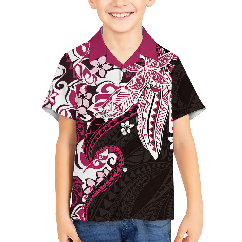 Monstera Plumeria Flowers Pink Family Matching Tank Maxi Dress and Hawaiian Shirt Polynesian Pattern