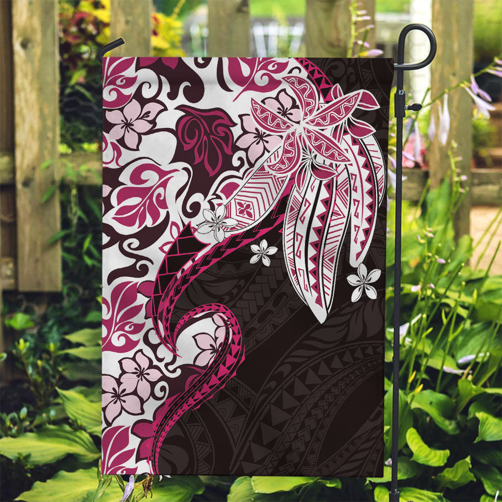 Monstera Plumeria Flowers Pink Garden Flag Polynesian Pattern LT01 Garden Flag Pink - Polynesian Pride
