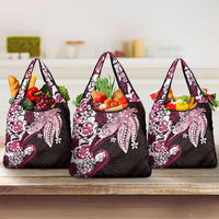 Monstera Plumeria Flowers Pink Grocery Bag Polynesian Pattern