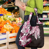 Monstera Plumeria Flowers Pink Grocery Bag Polynesian Pattern