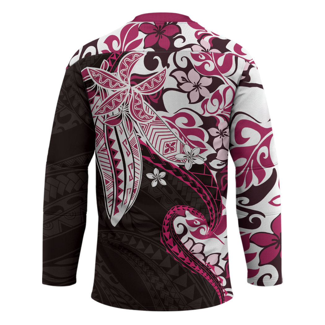 Monstera Plumeria Flowers Pink Hockey Jersey Polynesian Pattern LT01 - Polynesian Pride