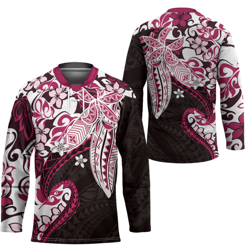 Monstera Plumeria Flowers Pink Hockey Jersey Polynesian Pattern LT01 - Polynesian Pride