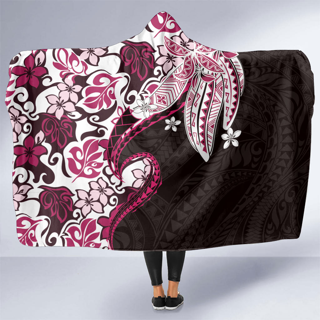 Monstera Plumeria Flowers Pink Hooded Blanket Polynesian Pattern LT01 One Size Pink - Polynesian Pride