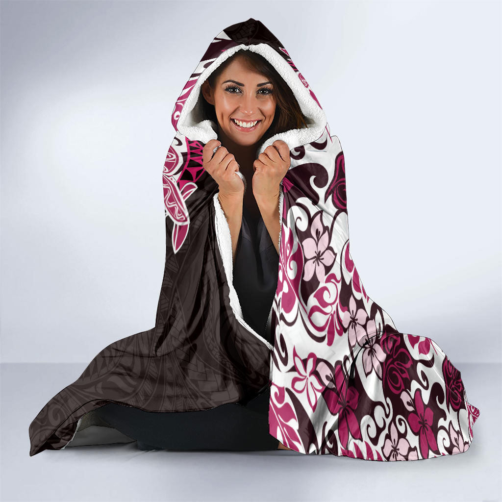 Monstera Plumeria Flowers Pink Hooded Blanket Polynesian Pattern LT01 - Polynesian Pride