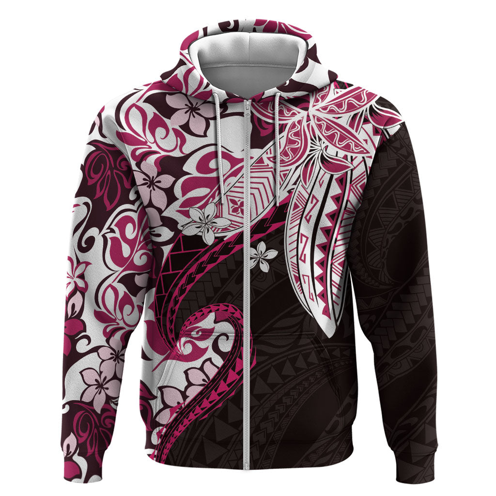 Monstera Plumeria Flowers Pink Hoodie Polynesian Pattern LT01 Zip Hoodie Pink - Polynesian Pride