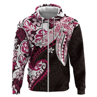 Monstera Plumeria Flowers Pink Hoodie Polynesian Pattern LT01 Zip Hoodie Pink - Polynesian Pride