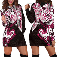 Monstera Plumeria Flowers Pink Hoodie Dress Polynesian Pattern LT01 - Polynesian Pride