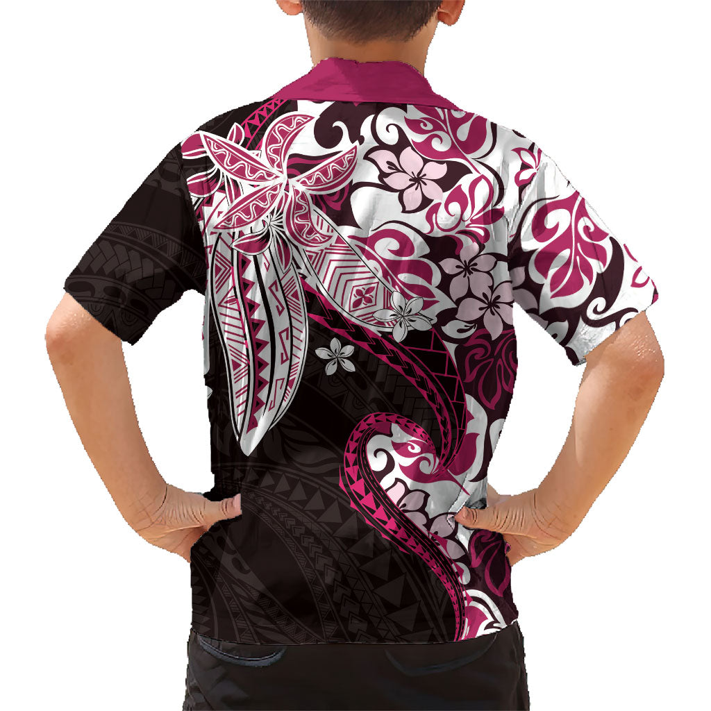 Monstera Plumeria Flowers Pink Kid Hawaiian Shirt Polynesian Pattern LT01 - Polynesian Pride
