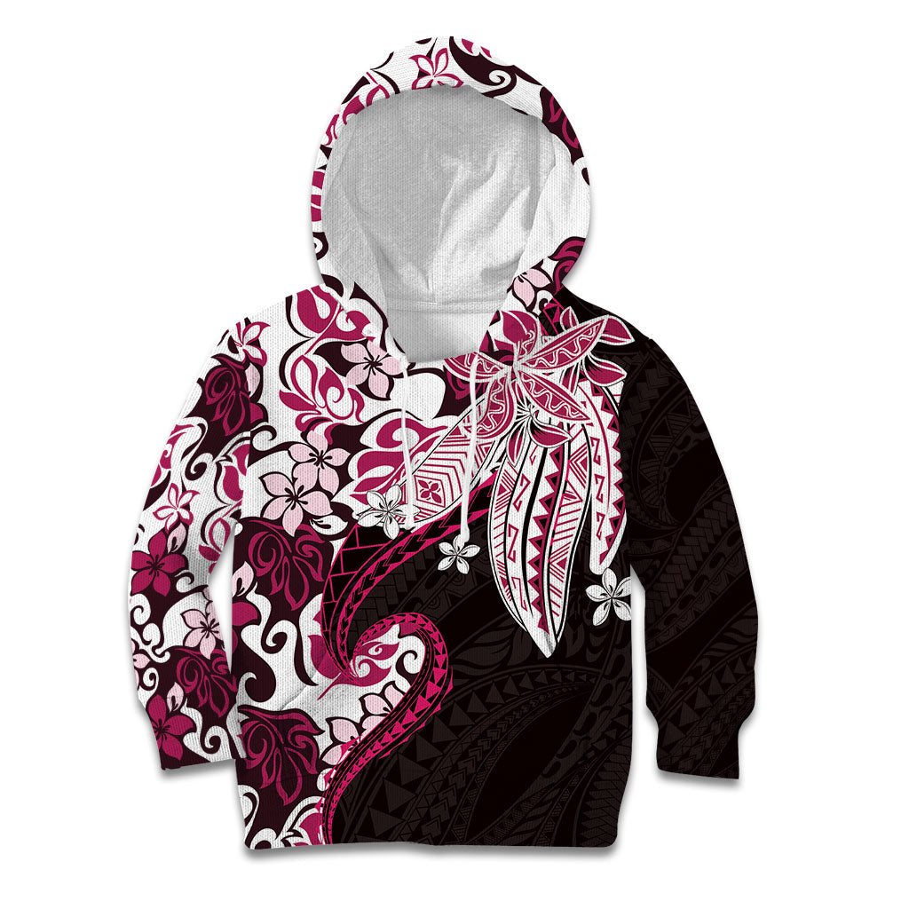 Monstera Plumeria Flowers Pink Kid Hoodie Polynesian Pattern LT01 Hoodie Pink - Polynesian Pride