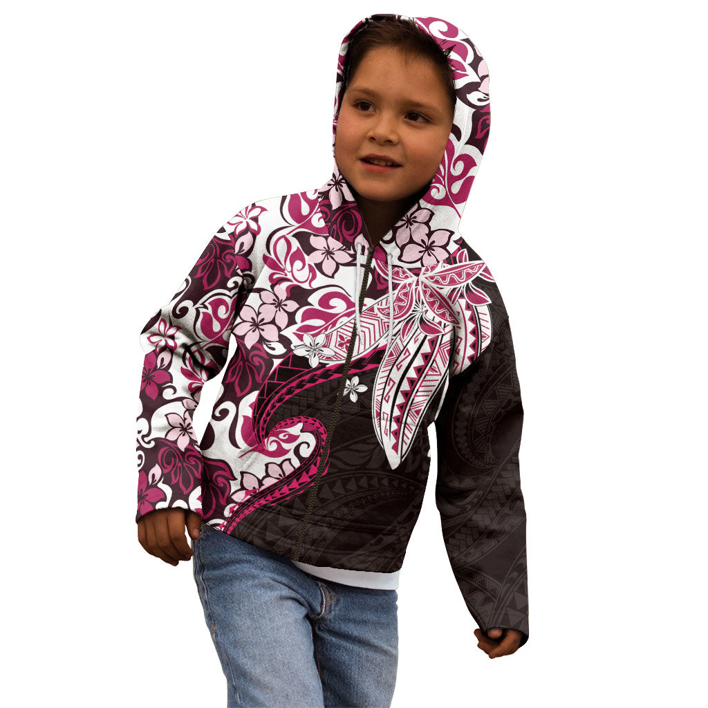 Monstera Plumeria Flowers Pink Kid Hoodie Polynesian Pattern LT01 - Polynesian Pride