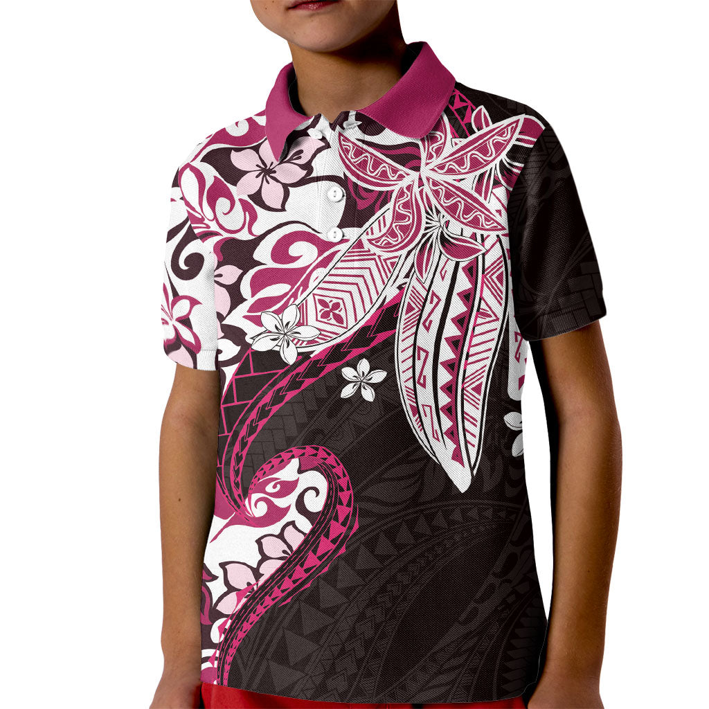 Monstera Plumeria Flowers Pink Kid Polo Shirt Polynesian Pattern LT01 Kid Pink - Polynesian Pride