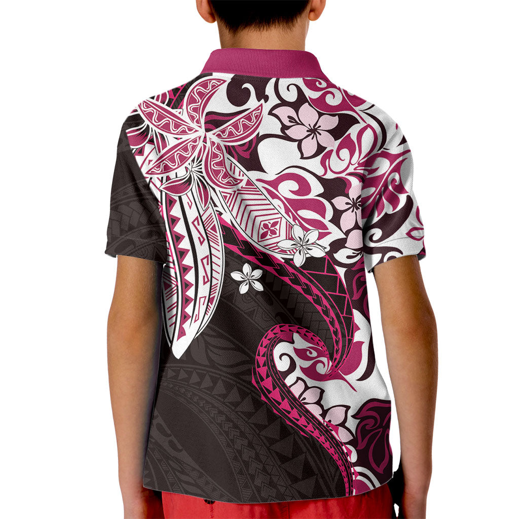 Monstera Plumeria Flowers Pink Kid Polo Shirt Polynesian Pattern LT01 - Polynesian Pride