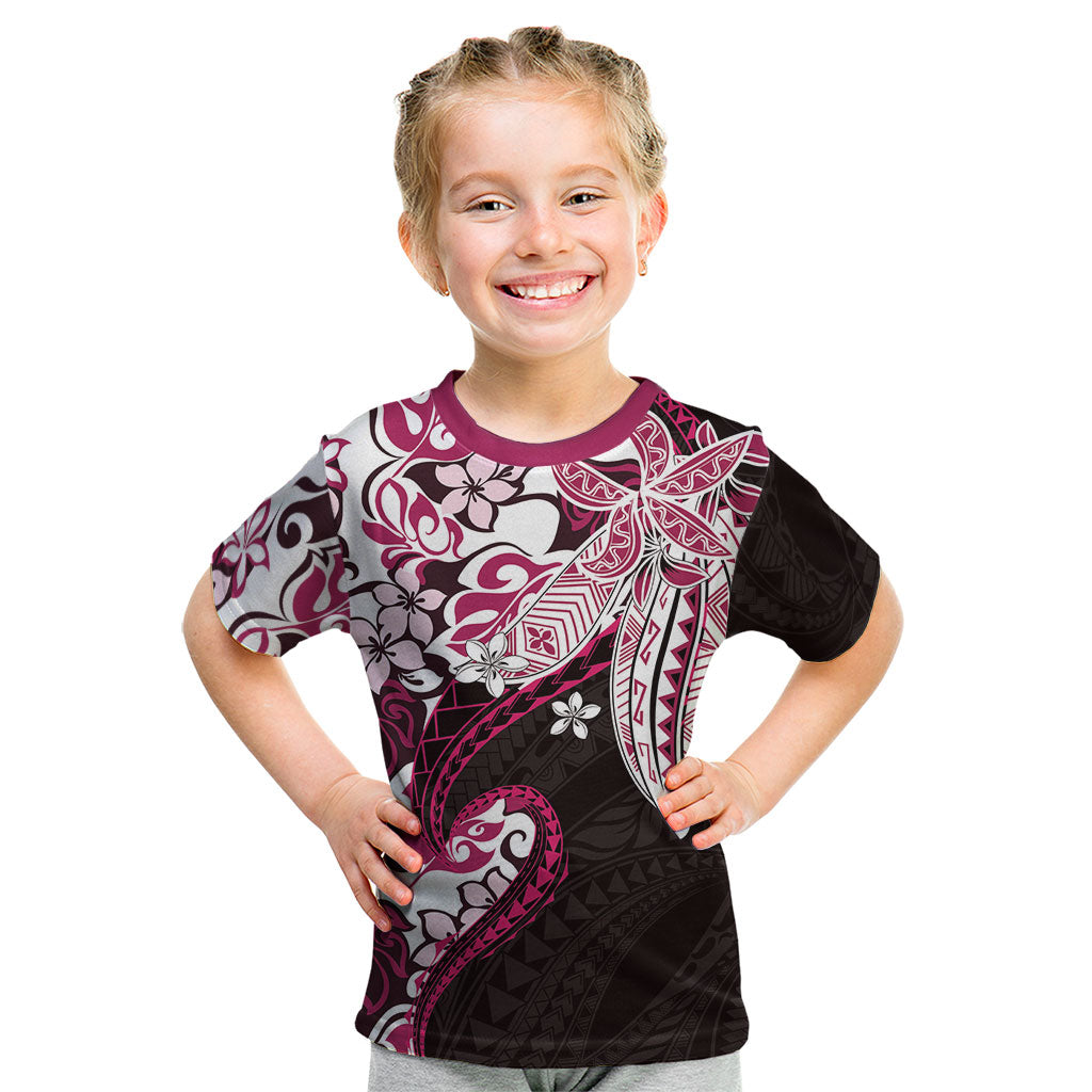 Monstera Plumeria Flowers Pink Kid T Shirt Polynesian Pattern LT01 Pink - Polynesian Pride