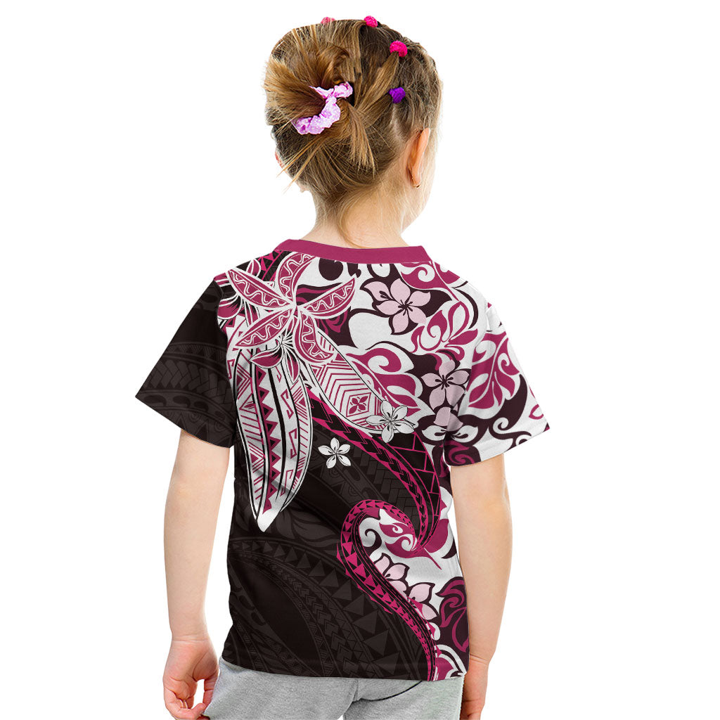 Monstera Plumeria Flowers Pink Kid T Shirt Polynesian Pattern LT01 - Polynesian Pride