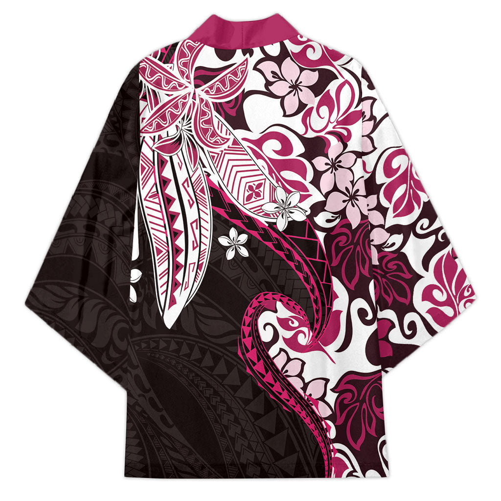 Monstera Plumeria Flowers Pink Kimono Polynesian Pattern LT01 - Polynesian Pride
