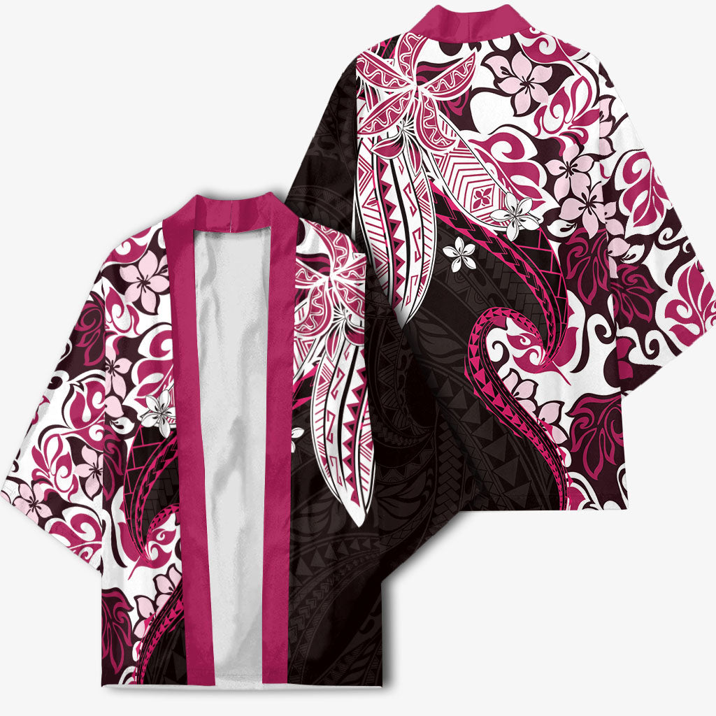 Monstera Plumeria Flowers Pink Kimono Polynesian Pattern LT01 - Polynesian Pride