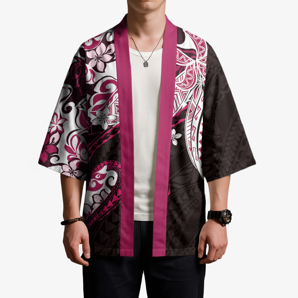 Monstera Plumeria Flowers Pink Kimono Polynesian Pattern LT01 - Polynesian Pride