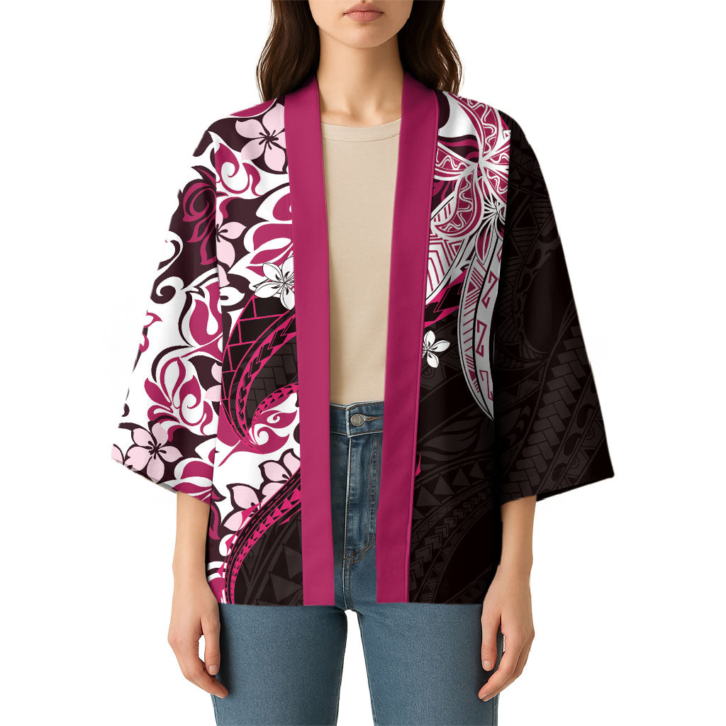 Monstera Plumeria Flowers Pink Kimono Polynesian Pattern LT01 - Polynesian Pride