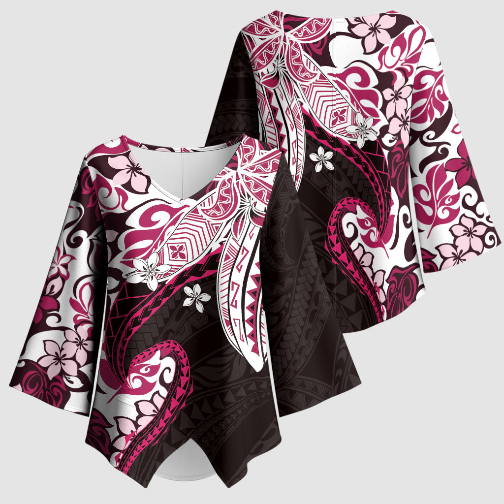 Monstera Plumeria Flowers Pink Kimono Sleeve Blouse Polynesian Pattern LT01 - Polynesian Pride