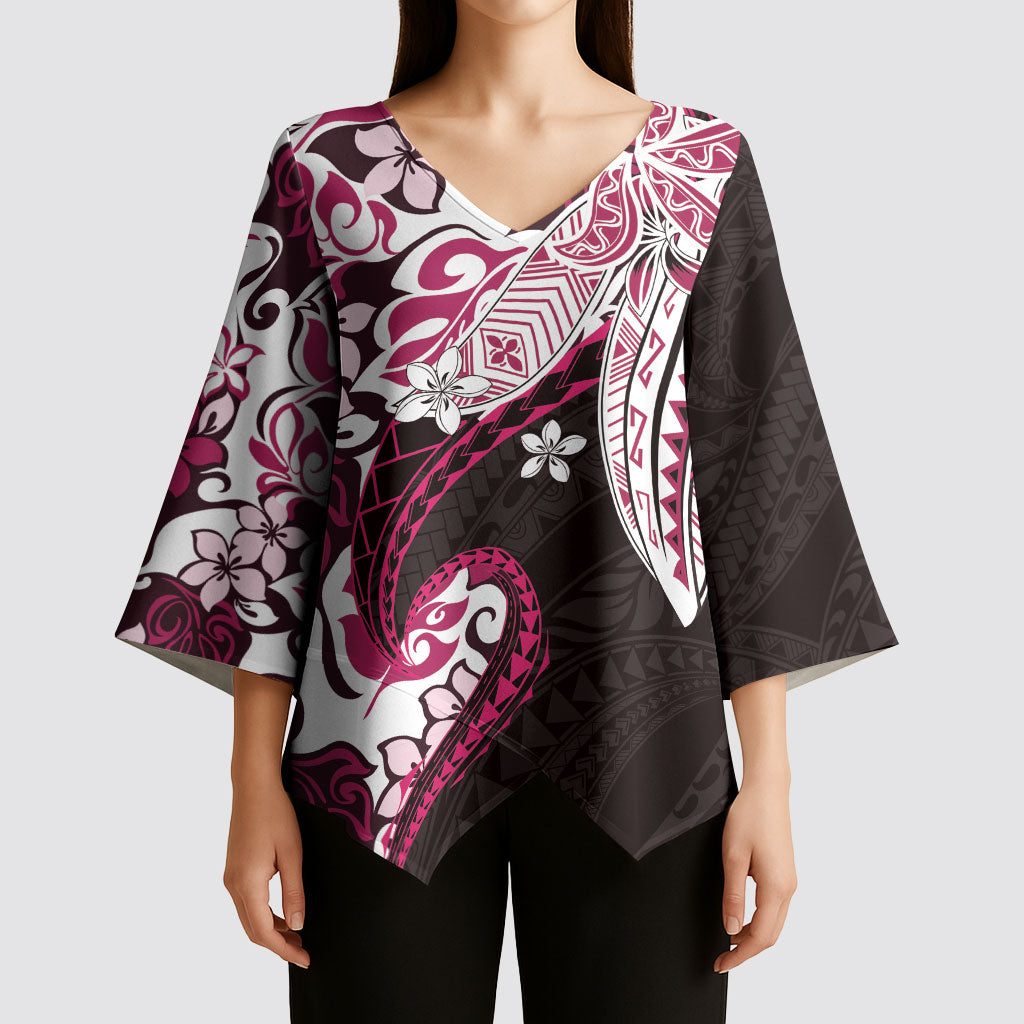 Monstera Plumeria Flowers Pink Kimono Sleeve Blouse Polynesian Pattern LT01 - Polynesian Pride