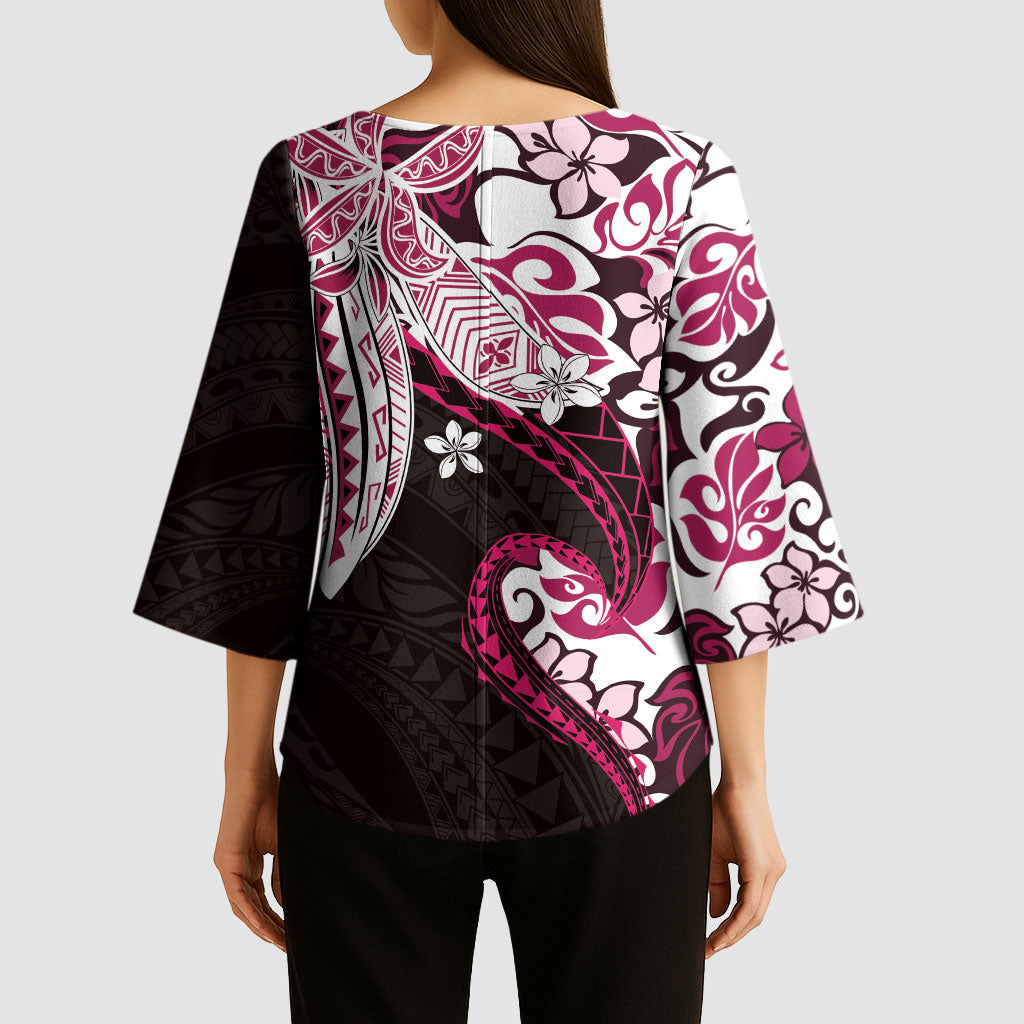 Monstera Plumeria Flowers Pink Kimono Sleeve Blouse Polynesian Pattern LT01 - Polynesian Pride