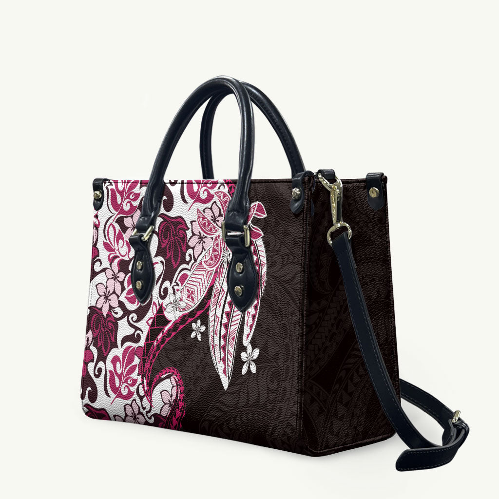 Monstera Plumeria Flowers Pink Leather Bag Polynesian Pattern LT01 Pink - Polynesian Pride