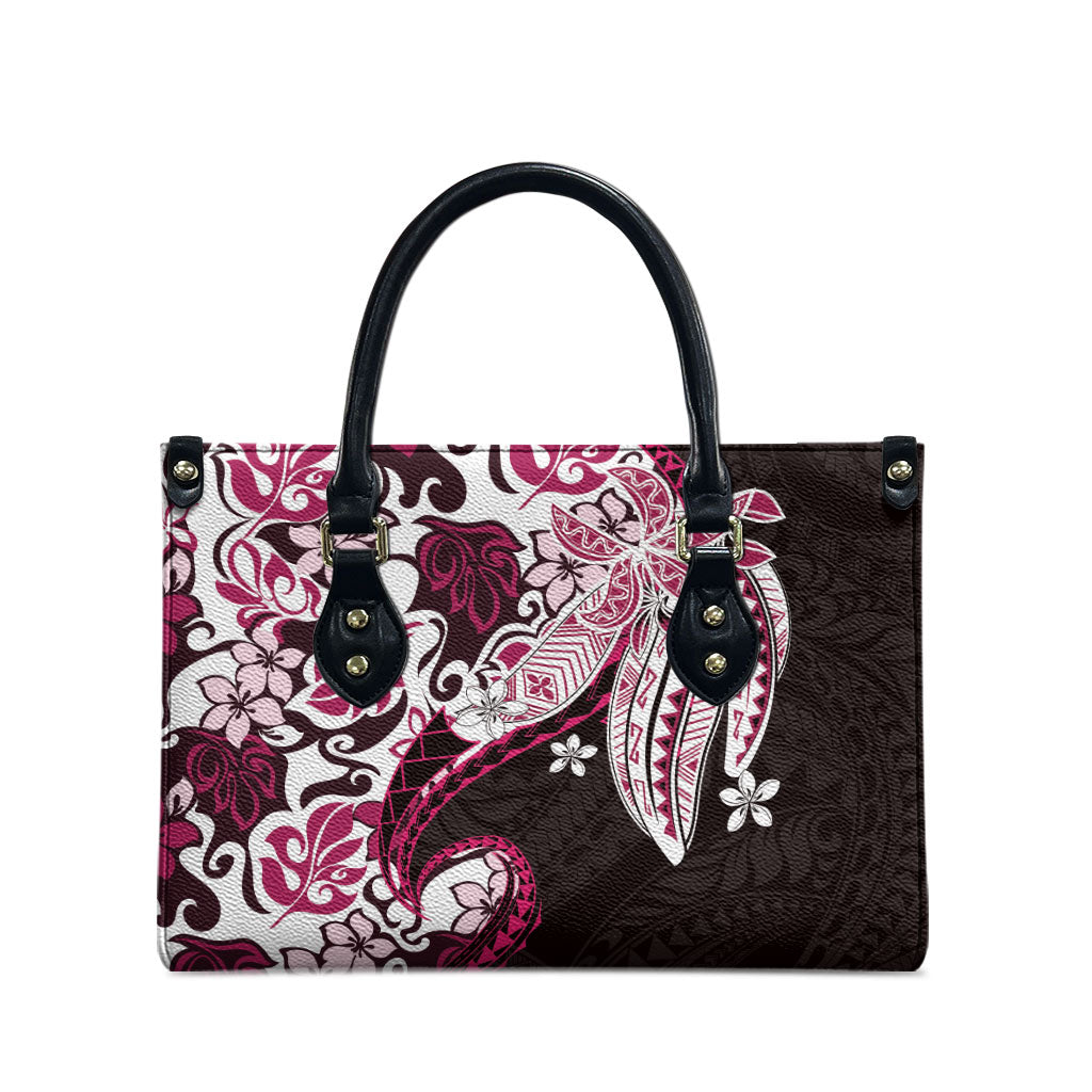 Monstera Plumeria Flowers Pink Leather Bag Polynesian Pattern LT01 - Polynesian Pride