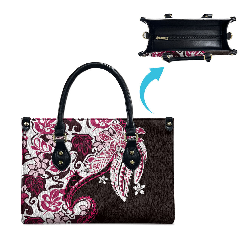 Monstera Plumeria Flowers Pink Leather Bag Polynesian Pattern LT01 - Polynesian Pride