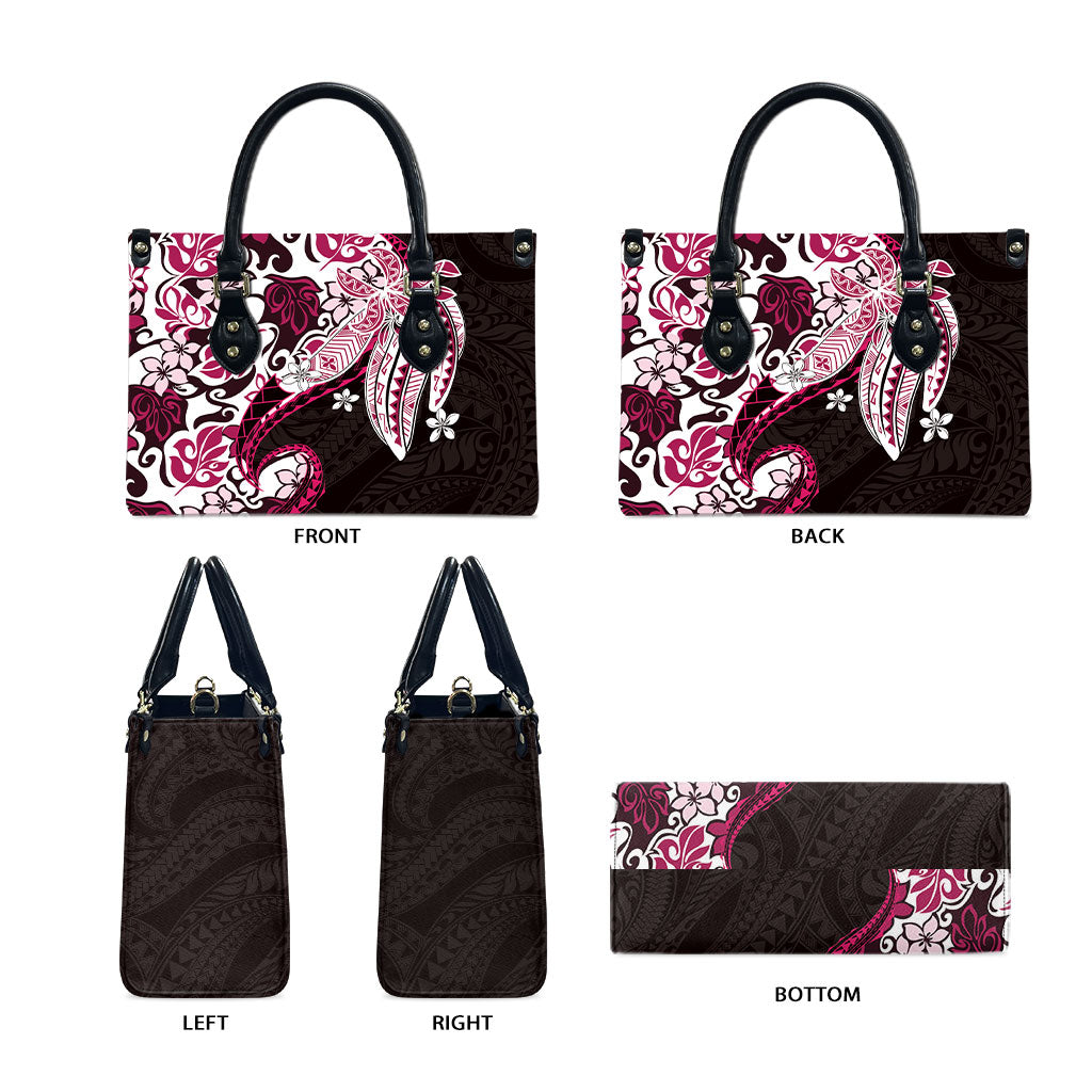 Monstera Plumeria Flowers Pink Leather Bag Polynesian Pattern LT01 - Polynesian Pride