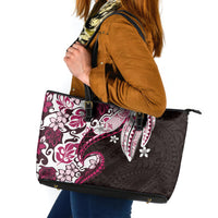 Monstera Plumeria Flowers Pink Leather Tote Bag Polynesian Pattern LT01 Pink - Polynesian Pride