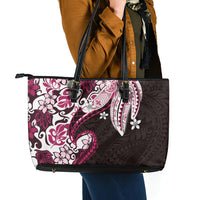 Monstera Plumeria Flowers Pink Leather Tote Bag Polynesian Pattern LT01 - Polynesian Pride