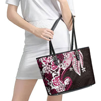 Monstera Plumeria Flowers Pink Leather Tote Bag Polynesian Pattern LT01 - Polynesian Pride