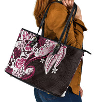 Monstera Plumeria Flowers Pink Leather Tote Bag Polynesian Pattern LT01 - Polynesian Pride