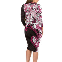 Monstera Plumeria Flowers Pink Long Sleeve Bodycon Dress Polynesian Pattern LT01 - Polynesian Pride