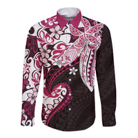 Monstera Plumeria Flowers Pink Long Sleeve Button Shirt Polynesian Pattern LT01 Unisex Pink - Polynesian Pride